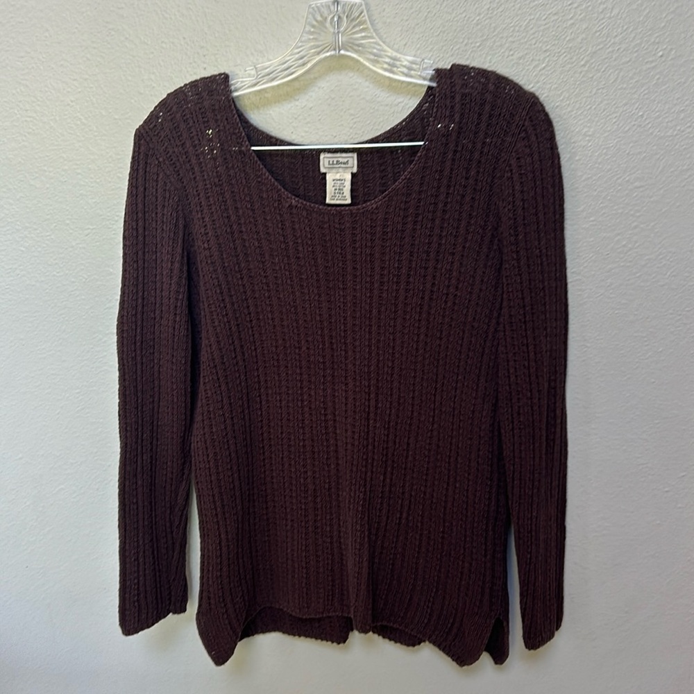 Vintage L.L. Bean cotton linen lightweight brown knit sweater, women’s medium